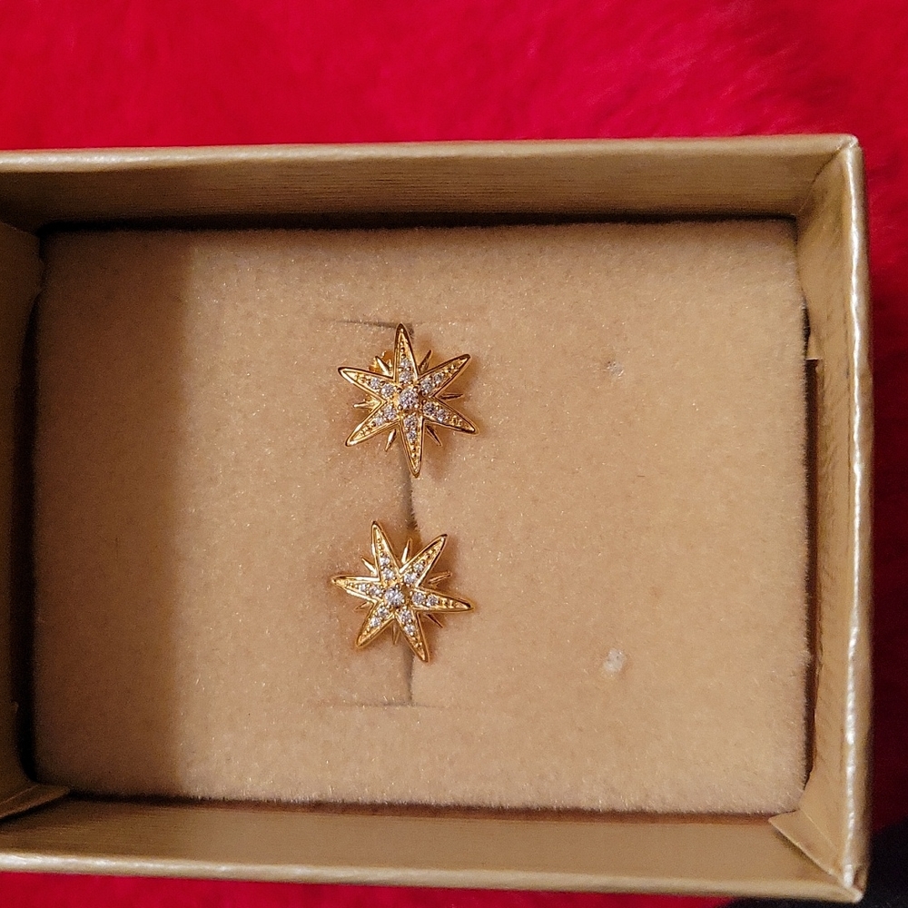 JTV Cubic Zirconia Starburst 14 k Gold over Sterling Silver Studs